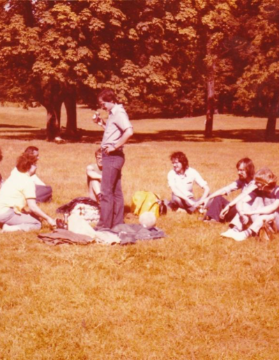 Relaxing meeting with staff of our section at some park in Berlin (visible: from left to right: Dirk Reese; Frau Kujanek (secretary of Horst Nowacki), Christian Schubert; Wolfgang Jonas, APAP standing).