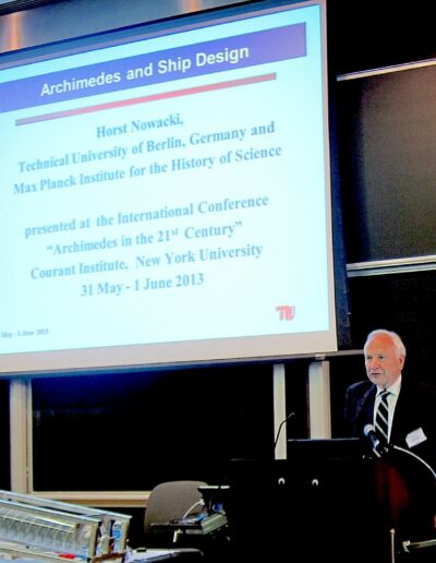 Horst delivering his presentation Archimedes and Ship Design at the ‘Archimedes in the 21st Century’ conference at New York University (May 2013)